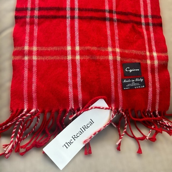 Cejon stunning red plaid retro fringe scarf, luxe, made in Italy, unisex - Picture 1 of 6